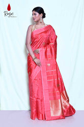 Coral Pure Katan Silk Silk Banarasi Handloom Saree